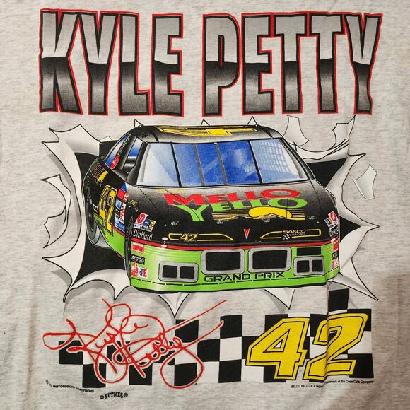 Vintage 1993 Kyle Petty #42 Mello Yello NASCAR Tee L Nutmeg Mills Double Sided - Picture 4 of 8